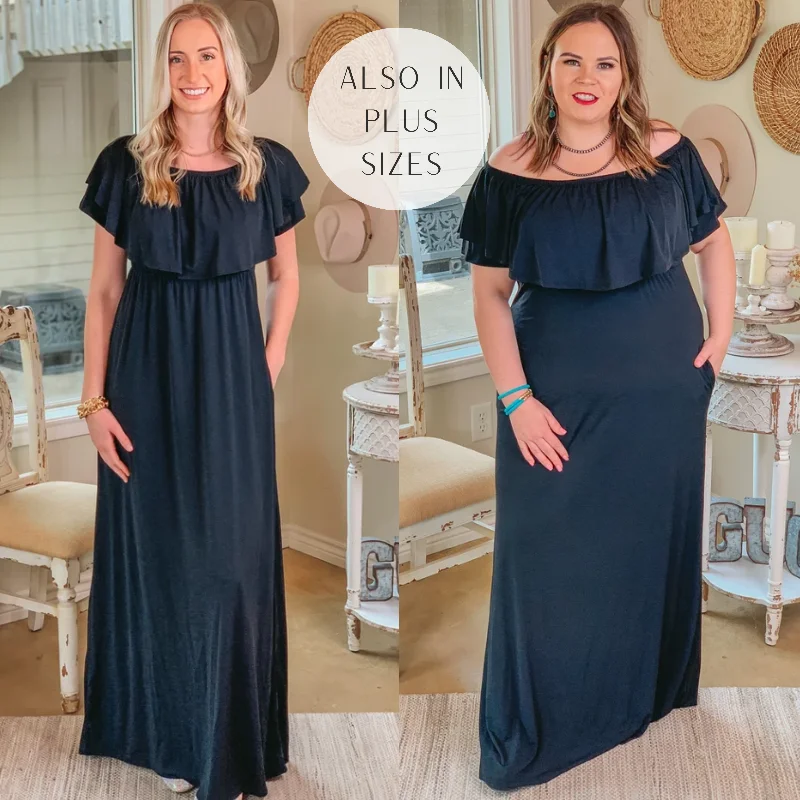 Blowout Sale For Forever Bulgari Ruffled Maxi Dress in Black