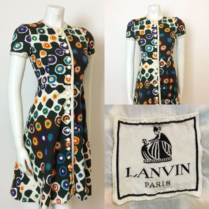 Limited Availability VINTAGE 60S LANVIN BUTTON FRONT OP ART ABSTRACT PRINT DRESS 6 8