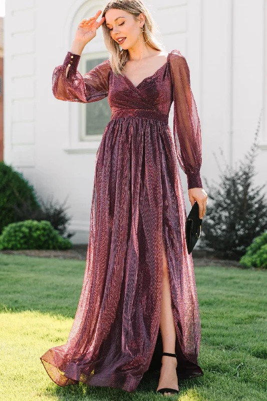 Online Only In A Fantasy World Wine Red Long Sleeve Maxi Dress