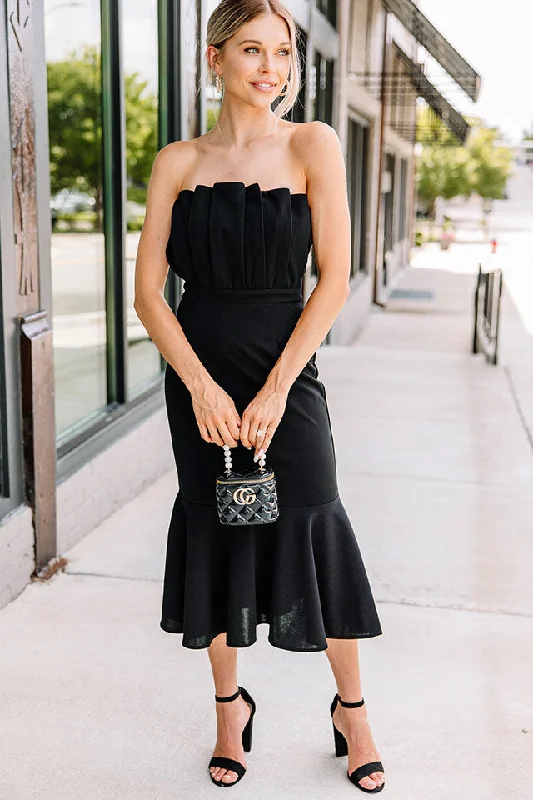 New Arrival Latest And Greatest Black Pleated Midi Dress