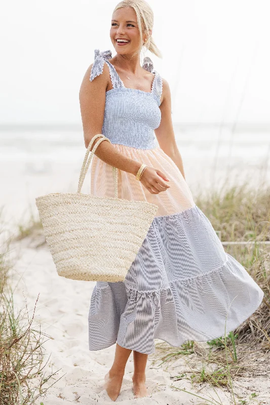 Extra Savings Love You Dearly Chambray Blue Colorblock Maxi Dress