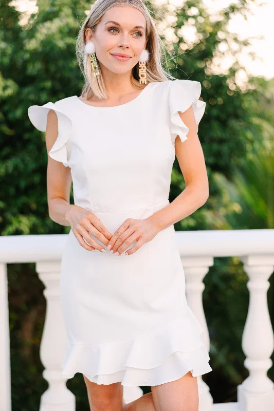 Stock Clearance Everywhere You Go White Ruffled Dress