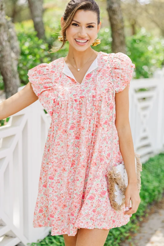 Discount Deals This Is The Day Coral Pink Ditsy Floral Dress