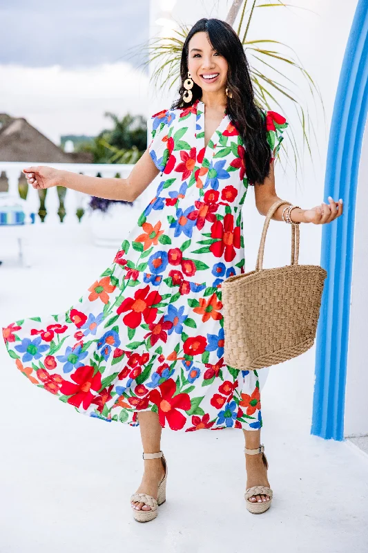 Sale Event Created Beauty White Floral Midi Dress