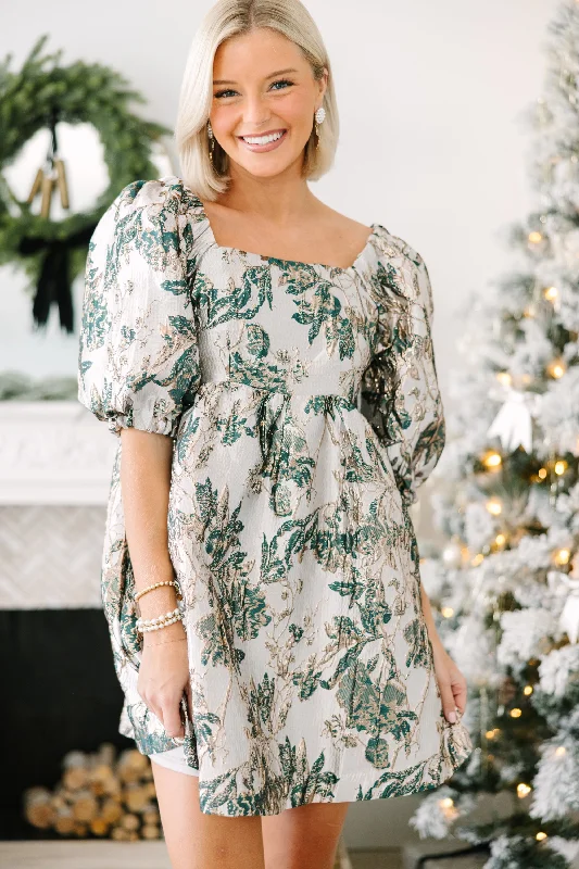 Exclusive Online Offer Good Days Ahead Hunter Green Metallic Floral Dress