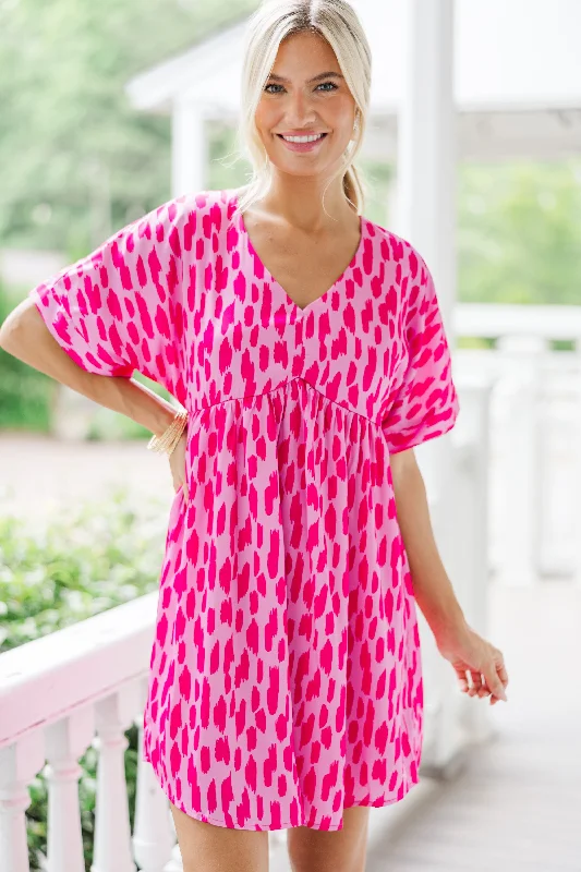 Special Promotion As Soon As Possible Hot Pink Spotted Babydoll Dress