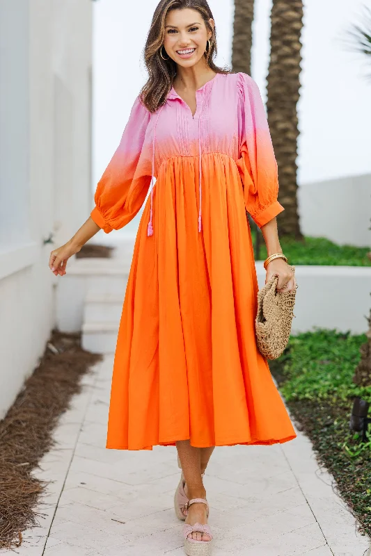 Low Prices Fate: Living The Life Pink Orange Ombre Midi Dress