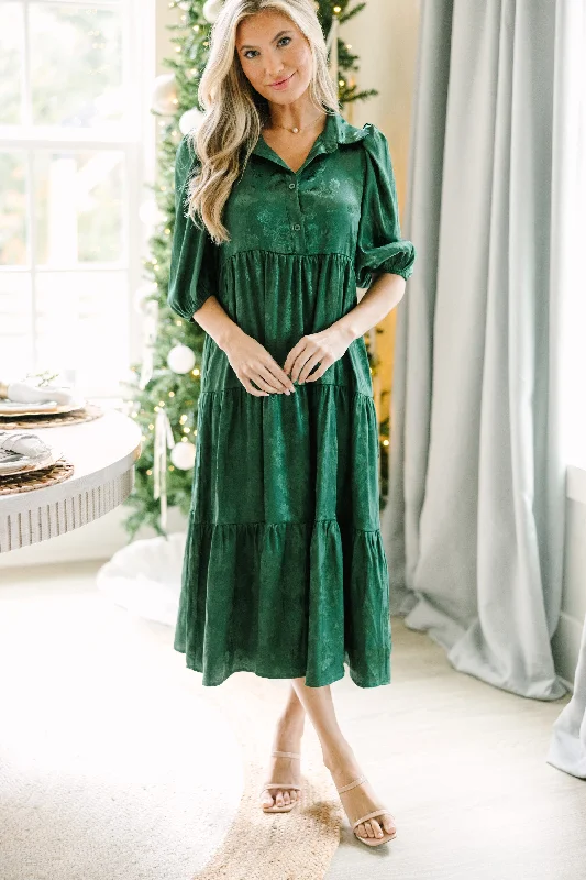 Big Discounts All The Love Emerald Green Floral Satin Midi Dress