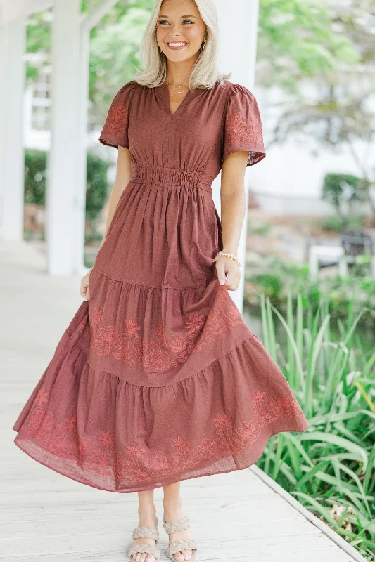 Weekend Deal It's A Dream Burgundy Red Embroidered Maxi Dress