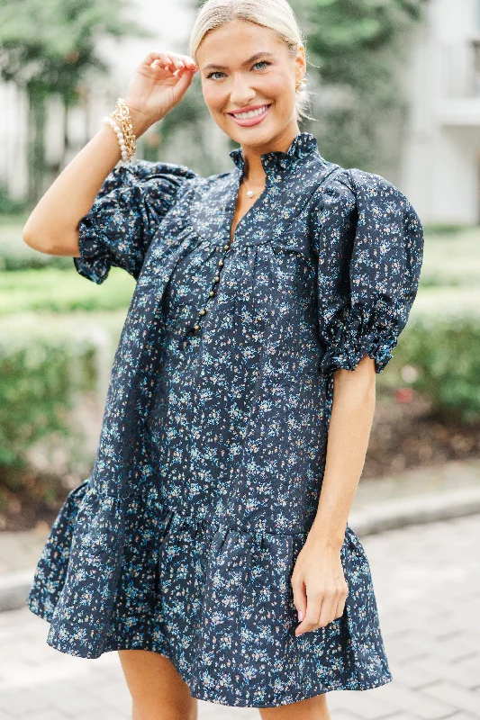 While Supplies Last Lean On Me Black Ditsy Floral Brocade Dress