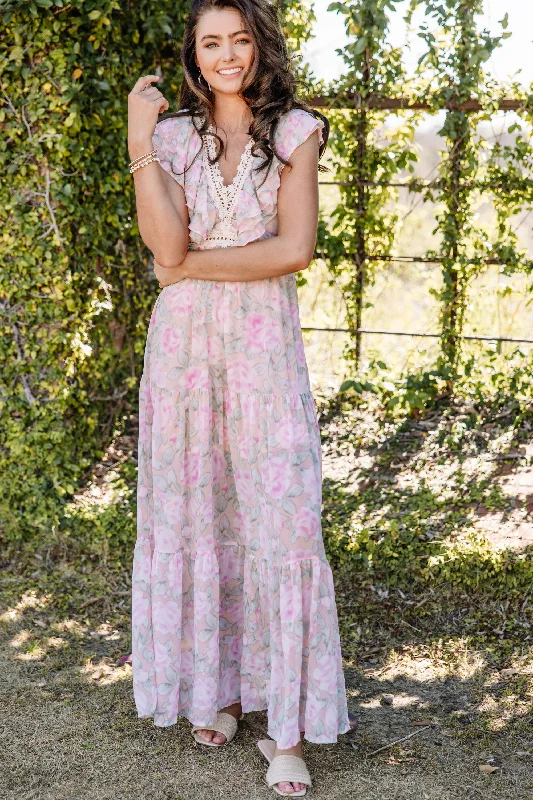 Must-Have Deals It's Always Been You Peach Pink Floral Maxi Dress