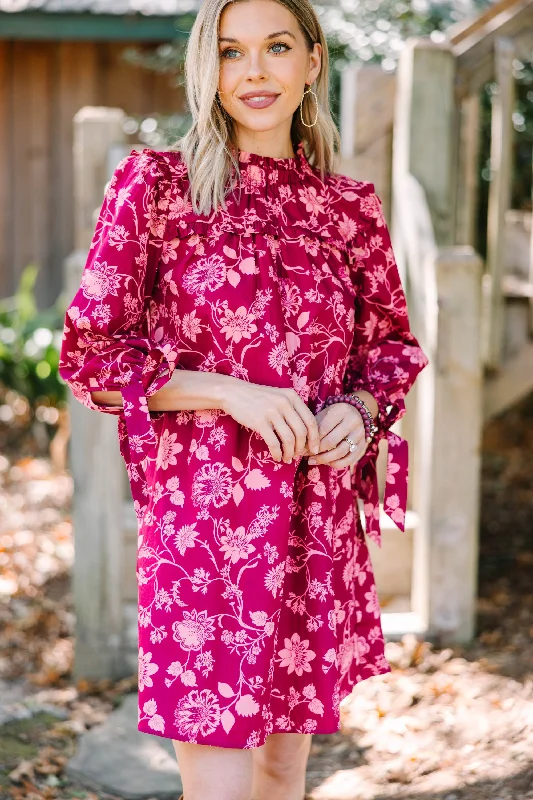 Clearance Sale You've Got The Power Wine Red Floral Dress