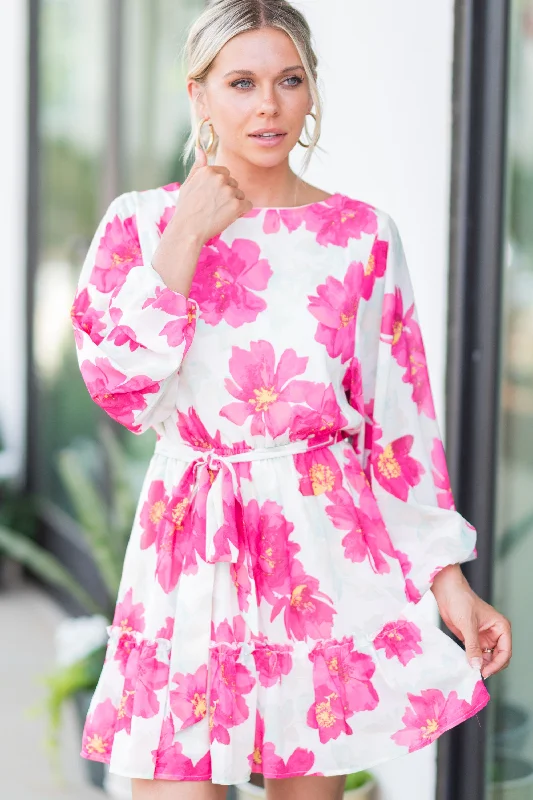Best Deals Build You Up Fuchsia Pink Floral Dress