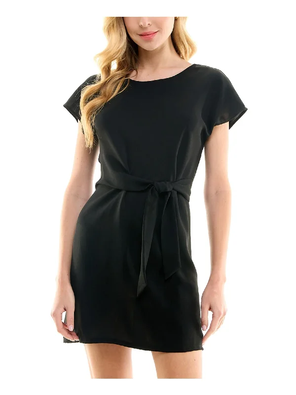 Crazy Deals CITY STUDIO Womens Black Cap Sleeve Round Neck Short Shift Dress