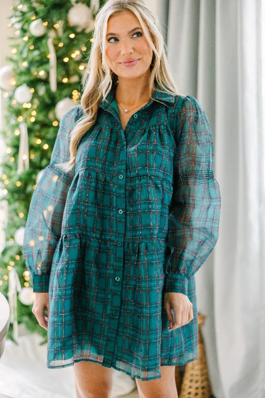 Early Access Take The Leap Emerald Green Plaid Dress