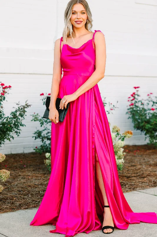 Deal Mania Steal The Show Fuchsia Lipstick Pink Satin Maxi Dress