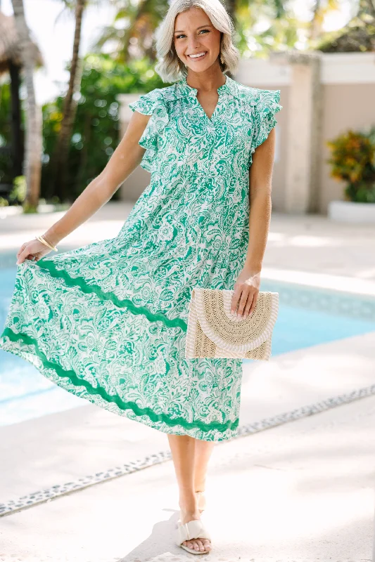 Year-End Sale Sweet New Day Green Paisley Rickrack Midi Dress