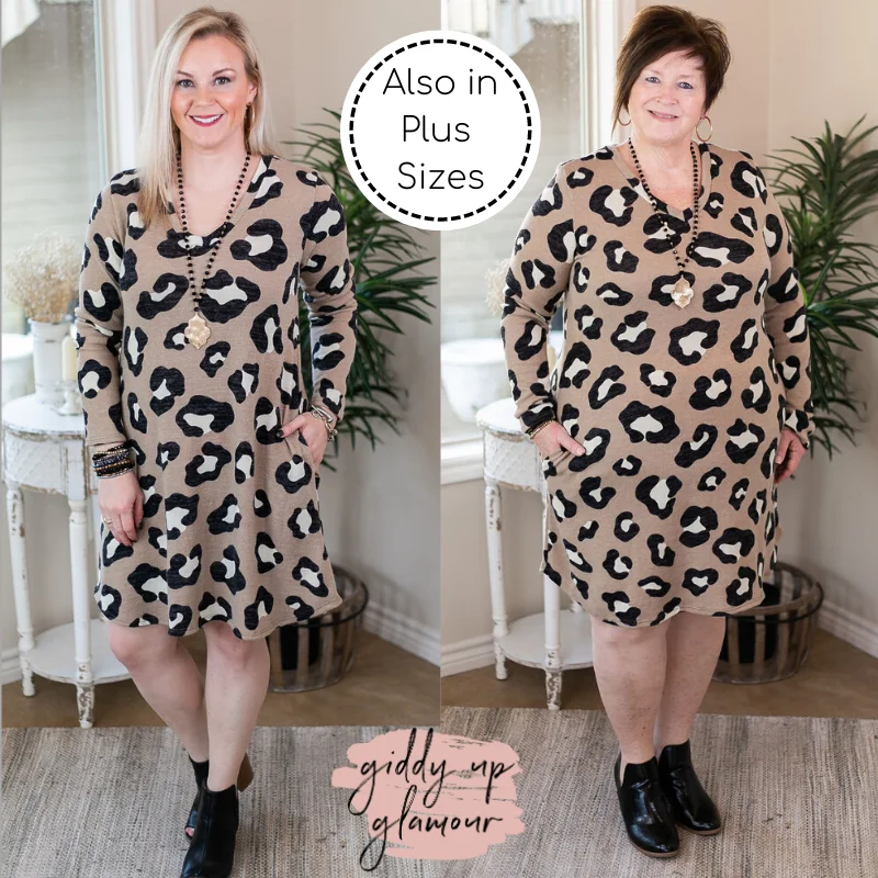 Don't Wait Feline Myself Long Sleeve Tee Shirt Dress in Leopard