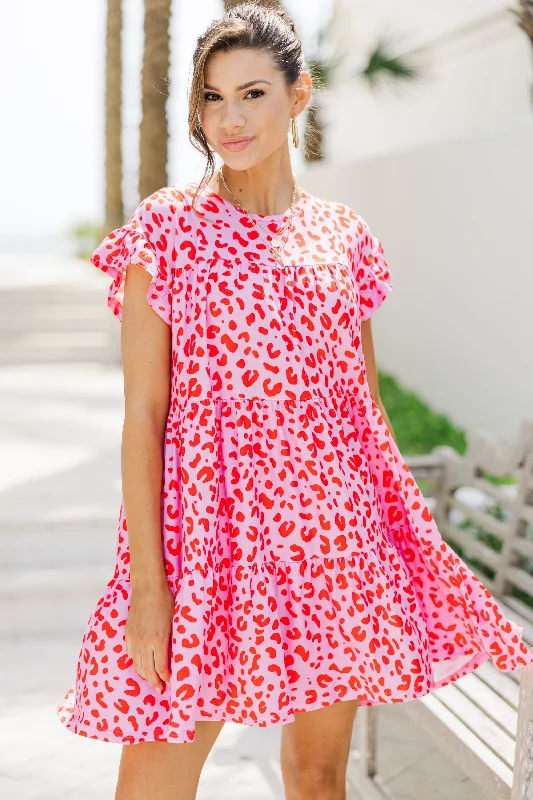 Savings Galore Loose My Breath Fuchsia Pink Leopard Babydoll Dress