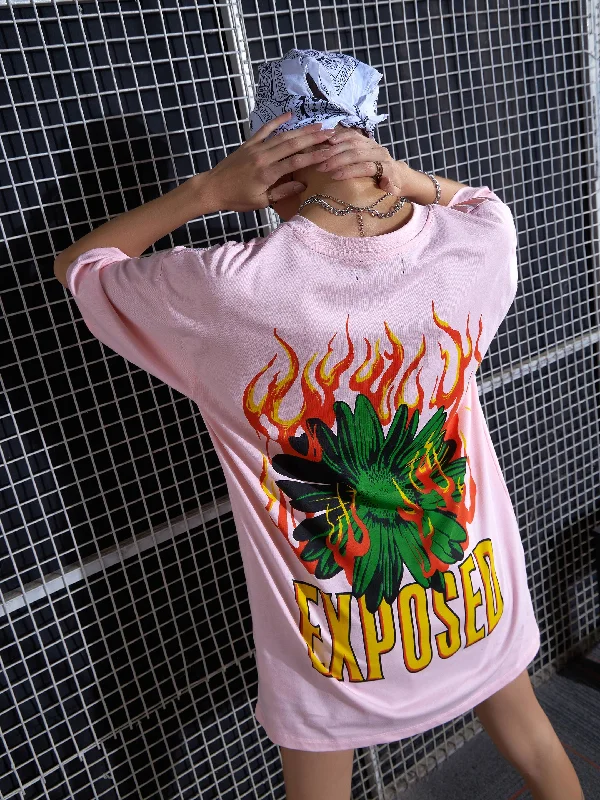 Exclusive Savings Women Pink Flower Printed Oversized T-Shirt Dress