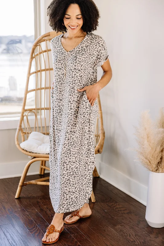 Take Advantage Stay Strong Blush Pink Leopard Maxi Dress