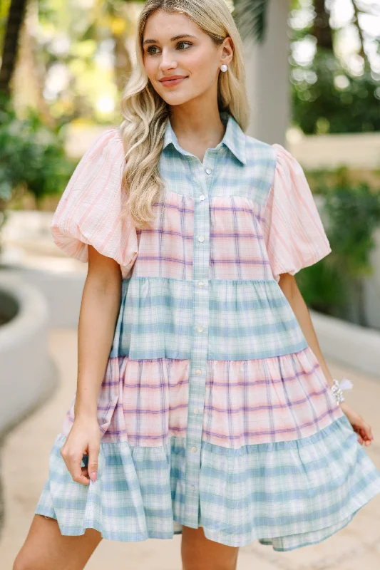 Anniversary Sale Happy Place Blue & Pink Plaid Dress