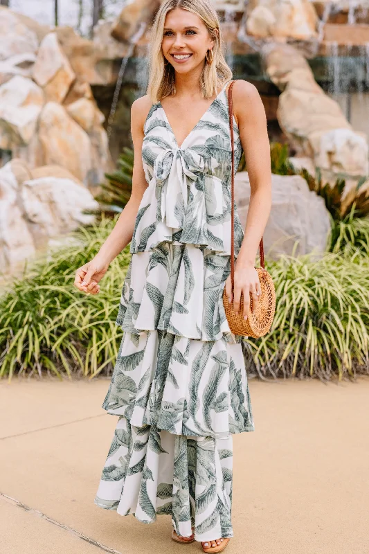 Price Smash You've Got Support Olive Green Palm Print Maxi Dress