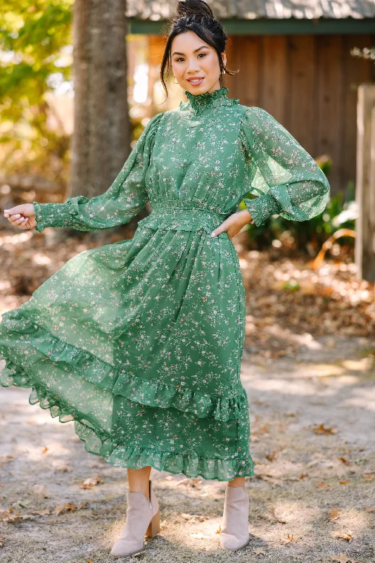 Unmissable Offer Best Regards Green Ditsy Floral Midi Dress