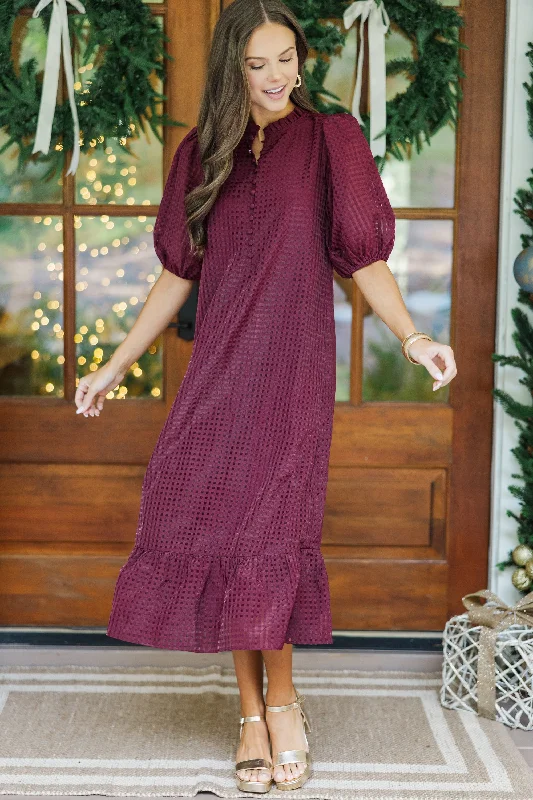 Sale Event See The Light Burgundy Textured Midi Dress