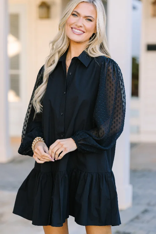 Crazy Deals Live For Today Black Swiss Dot Dress