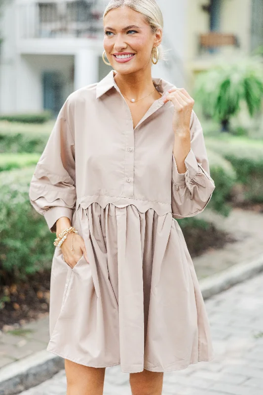 Limited Time All The Best Taupe Brown Scalloped Dress