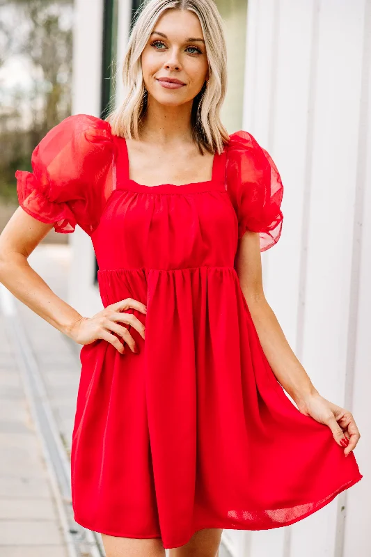Super Sale A Step Above Red Bubble Sleeve Dress