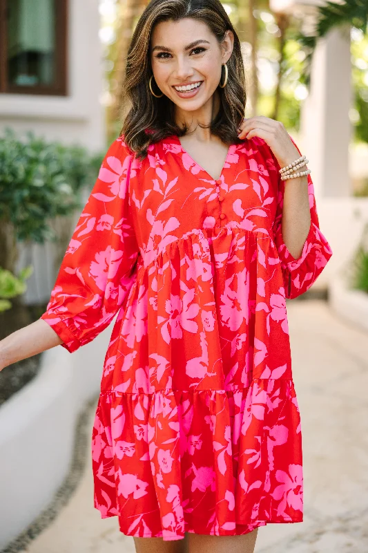 Deal of the Week Can't Be Outdone Red Floral Babydoll Dress