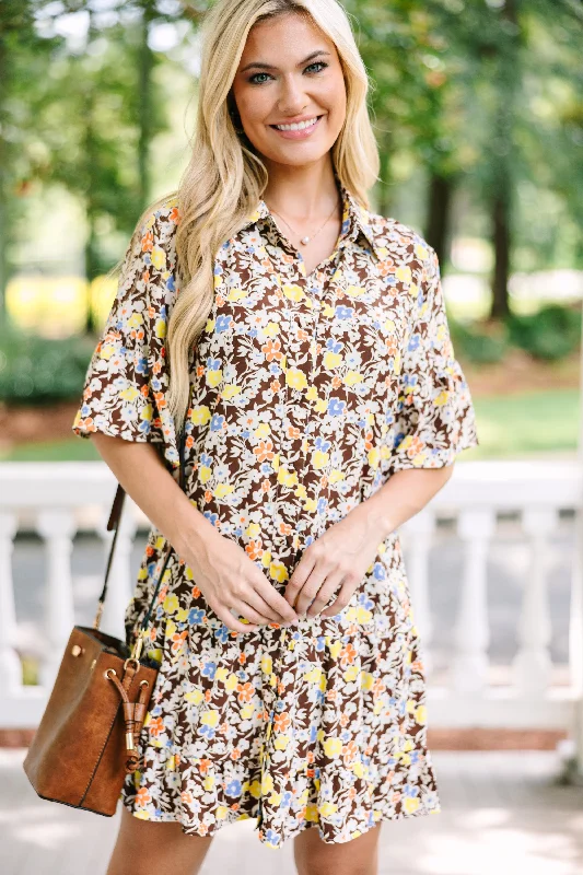 The Best Prices Get What You Need Brown Ditsy Floral Dress