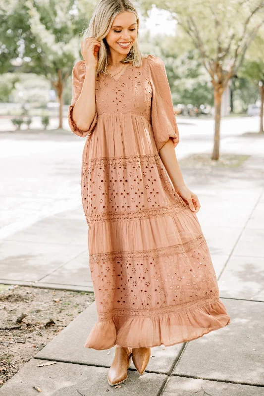 Deep Discounts Live Your Best Life Clay Orange Eyelet Maxi Dress