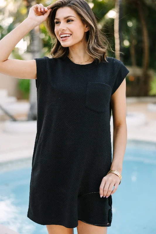 Instant Discount Make Your Day Black Textured T-shrit Dress