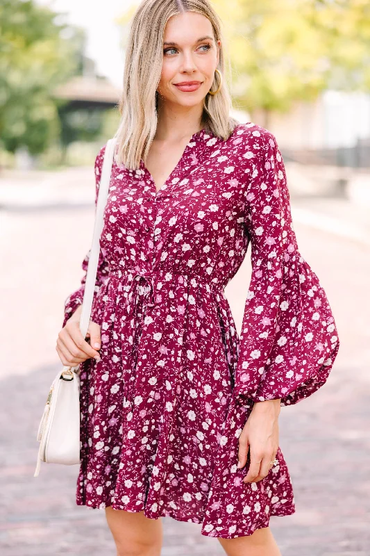 Time-Limited Offer Out For The Day Burgundy Red Floral Dress