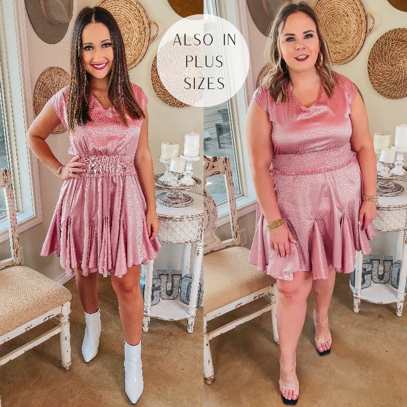 Limited Time Offer Last Chance Size 2XL & 3XL | Chardonnay Sips Metallic Dotted Satin Dress with Smocked Waist in Pink