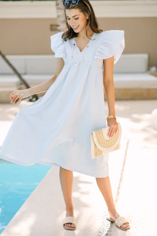 Don't Wait Let Us Rejoice Baby Blue Cotton Midi Dress