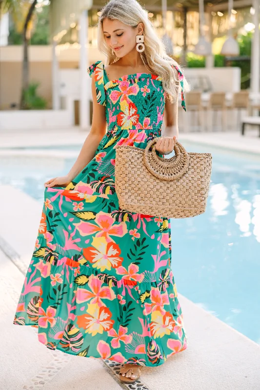 Savings Bonanza Mean What You Seychelles Green Tropical Maxi Dress