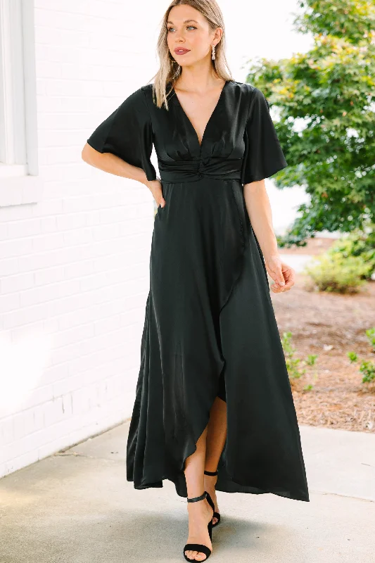 Clearance Event See You Swoon Black Satin Maxi Dress