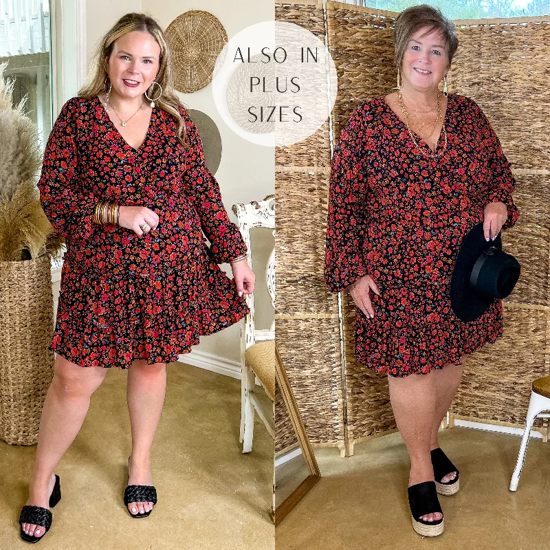 Limited Time Offer Chasing Love Floral Tiered Dress with Long Sleeves in Black