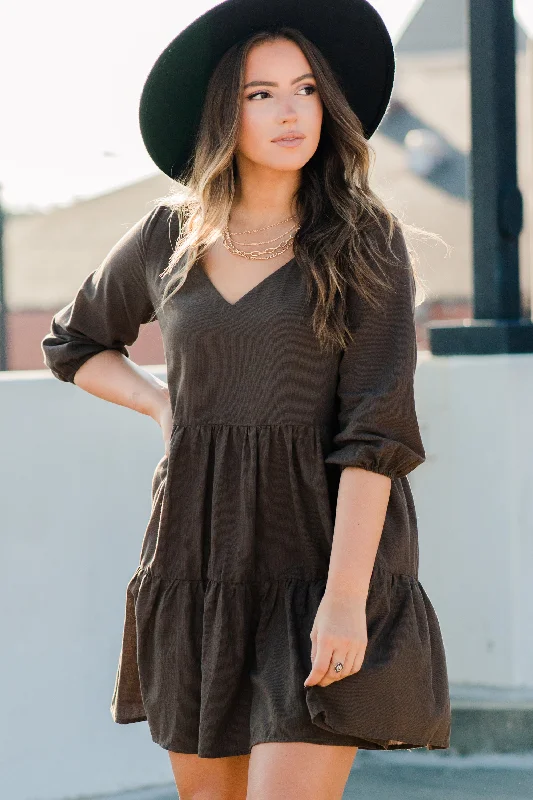 Clearance Sale Feeling Good Brown Babydoll Dress
