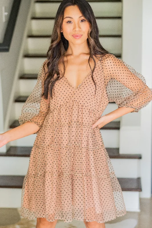 Clearance Sale Feeling Your Best Mocha Brown Polka Dot Dress