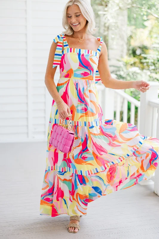 Now or Never At This Point Pink Multi Abstract Maxi Dress