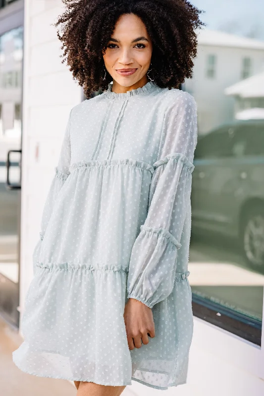 Buy More, Save More It All Starts Here Sage Green Swiss Dot Dress