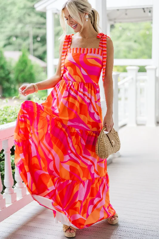 Massive Deals At This Point Fuchsia Pink Multi Abstract Maxi Dress