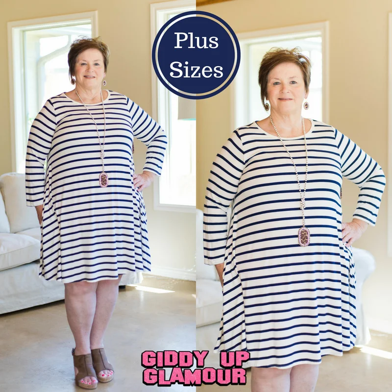 Hurry In Last Chance Size 2XL | All The Stripe A Line Tunic Dress in Navy