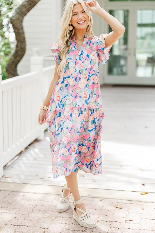 While Supplies Last Bright Days Ahead Blue Peach Combo Midi Dress