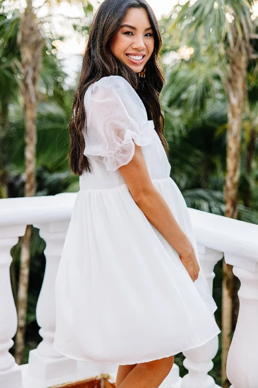 Deal Dash A Step Above White Bubble Sleeve Dress